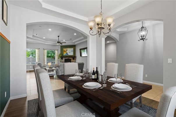 Chandelier, Dining room, Fireplace, Interior, Living room, Pendant Lights, Recessed Lighting