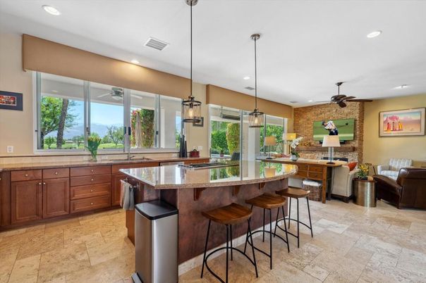 Interior, Kitchen, Pendant Lights, Recessed Lighting, Stone Walls