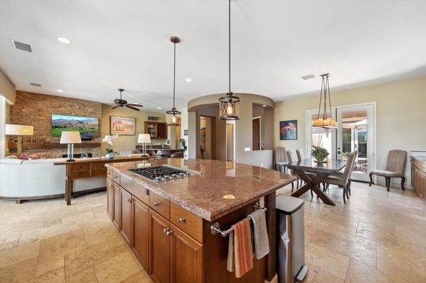 Dining room, Interior, Kitchen, Living room, Pendant Lights, Recessed Lighting, Stone Walls