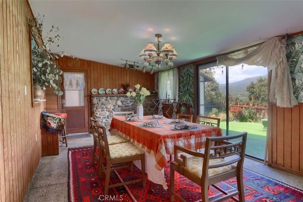 Chandelier, Dining room, Fireplace, Interior, Wooden Walls