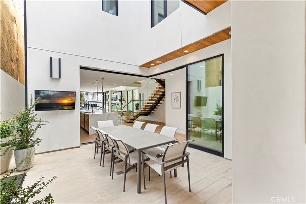 Dining room, Interior, Pendant Lights, Recessed Lighting, Wood Texture Flooring