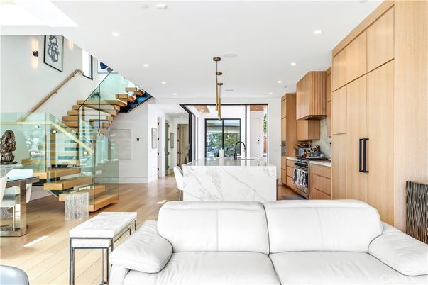 Interior, Kitchen, Living room, Pendant Lights, Recessed Lighting, Stainless Steel Appliances, Wood Texture Flooring