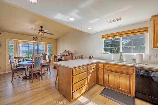 Dining room, Interior, Kitchen, Recessed Lighting, Wood Texture Flooring