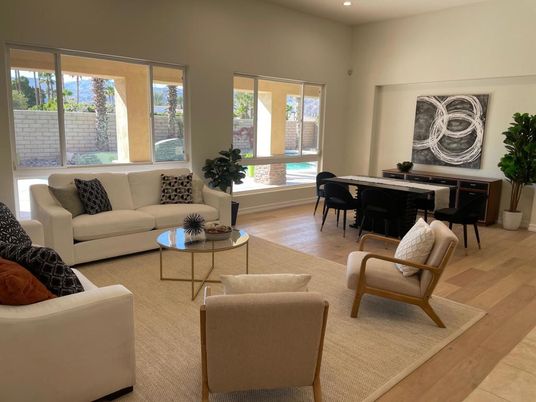 Dining room, Interior, Living room, Recessed Lighting, Wood Texture Flooring