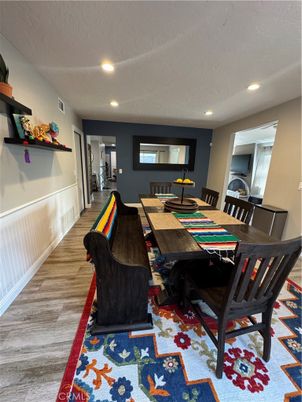 Dining room, Interior, Recessed Lighting, Wood Texture Flooring