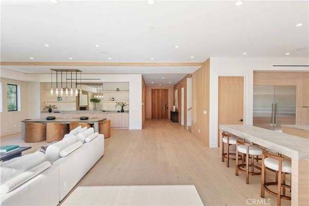 Interior, Kitchen, Living room, Pendant Lights, Recessed Lighting, Stainless Steel Appliances, Wood Texture Flooring