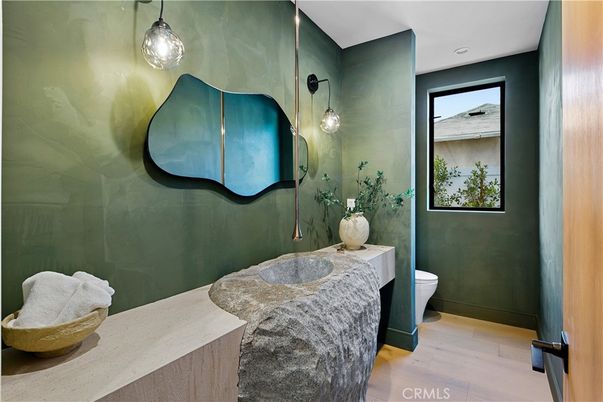 Bathroom, Interior, Pendant Lights, Wood Texture Flooring