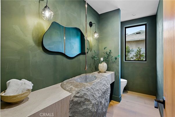 Bathroom, Interior, Pendant Lights, Wood Texture Flooring