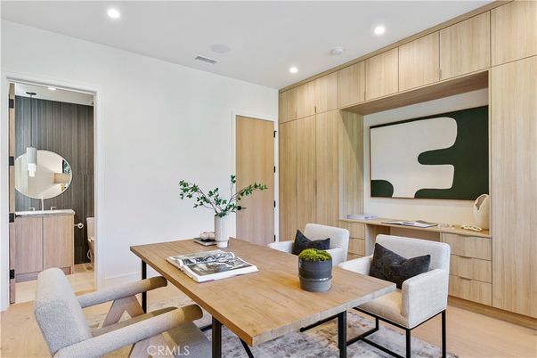 Home Office, Interior, Recessed Lighting, Wood Texture Flooring