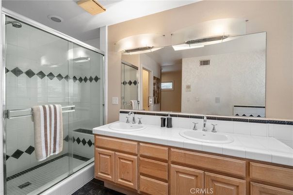 Bathroom, Dual Sink Vanities, Glass Shower, Interior, Tile Countertops