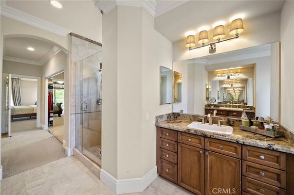 Bathroom, Dual Sink Vanities, Glass Shower, Interior, Recessed Lighting