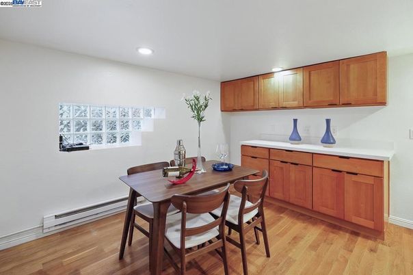 Dining room, Interior, Recessed Lighting, Wood Texture Flooring