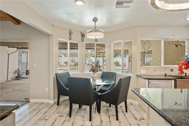 Dining room, Interior, Recessed Lighting, Wood Texture Flooring