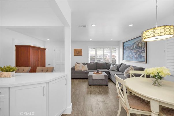 Dining room, Interior, Living room, Pendant Lights, Recessed Lighting, Wood Texture Flooring