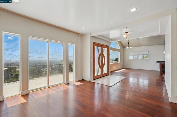 Empty room, Interior, Pendant Lights, Recessed Lighting, Wood Texture Flooring