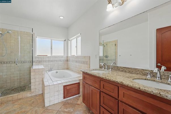 Bathroom, Dual Sink Vanities, Glass Shower, Interior, Recessed Lighting