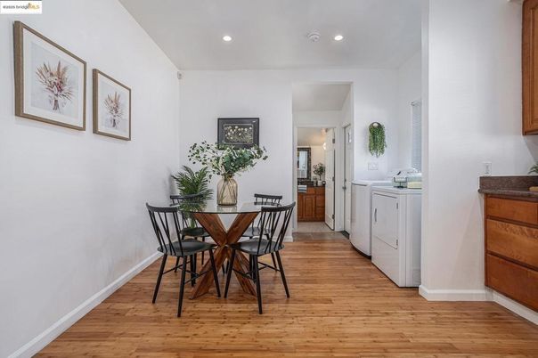 Dining room, Interior, Recessed Lighting, Washer, Wood Texture Flooring