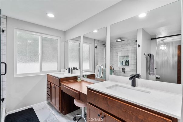 Bathroom, Dual Sink Vanities, Glass Shower, Interior, Recessed Lighting