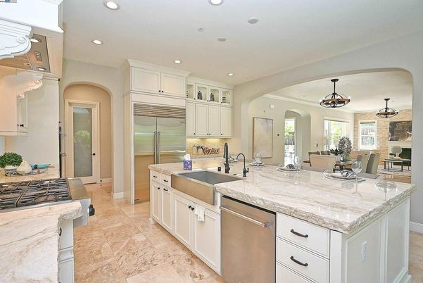 Dining room, Interior, Kitchen, Recessed Lighting, Stainless Steel Appliances, Stone Walls