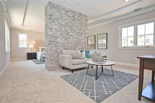 Bedroom, Interior, Living room, Recessed Lighting, Stone Walls