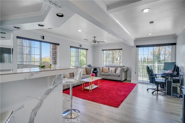 Home Office, Interior, Living room, Recessed Lighting, Wood Texture Flooring