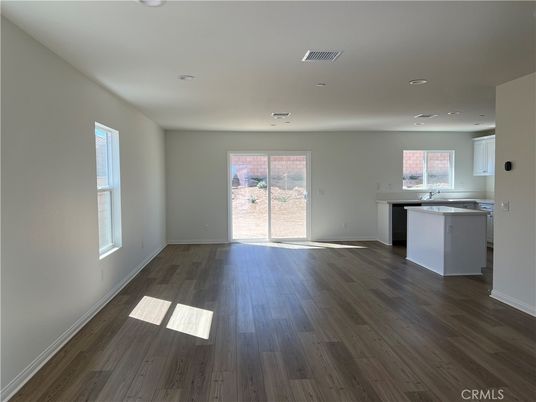 Empty room, Interior, Kitchen, Recessed Lighting, Wood Texture Flooring