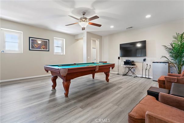 Billiard Table, Game Room, Interior, Recessed Lighting, Wood Texture Flooring