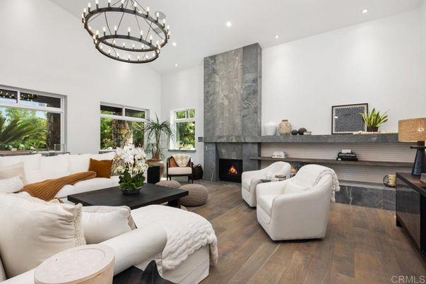 Fireplace, Interior, Living room, Pendant Lights, Recessed Lighting, Wood Texture Flooring