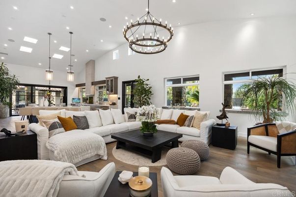 Chandelier, Dining room, Interior, Kitchen, Living room, Pendant Lights, Recessed Lighting, Wood Texture Flooring