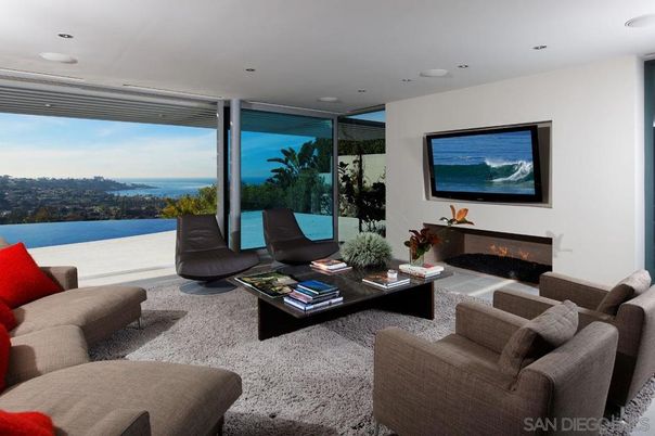 Fireplace, Interior, Living room, Recessed Lighting, Water