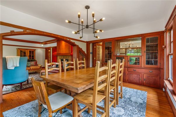 Dining room, Interior, Living room, Pendant Lights, Wood Texture Flooring