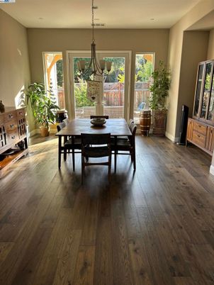Chandelier, Dining room, Interior, Wood Texture Flooring