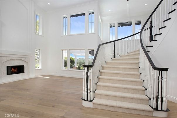 Fireplace, Interior, Pendant Lights, Recessed Lighting, Wood Texture Flooring