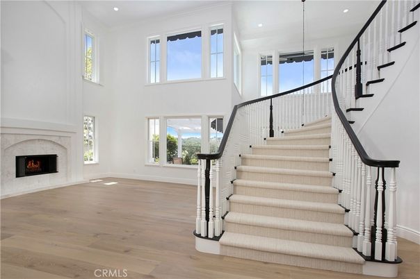 Fireplace, Interior, Pendant Lights, Recessed Lighting, Wood Texture Flooring