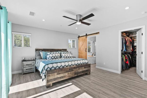 Bedroom, Interior, Recessed Lighting, Wood Texture Flooring