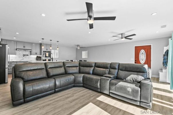Interior, Kitchen, Living room, Pendant Lights, Recessed Lighting, Stainless Steel Appliances, Wood Texture Flooring