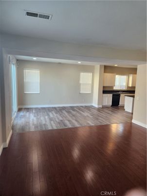 Empty room, Interior, Kitchen, Recessed Lighting, Wood Texture Flooring