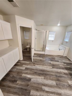Bathroom, Empty room, Interior, Recessed Lighting, Wood Texture Flooring