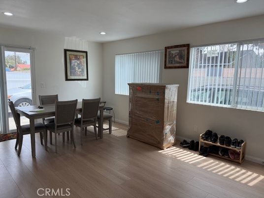 Dining room, Interior, Recessed Lighting, Wood Texture Flooring