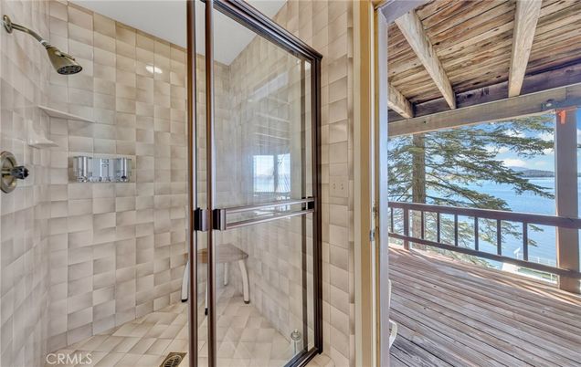 Bathroom, Glass Shower, Interior, Wooden Beams, Wooden Ceilings, Wood Texture Flooring