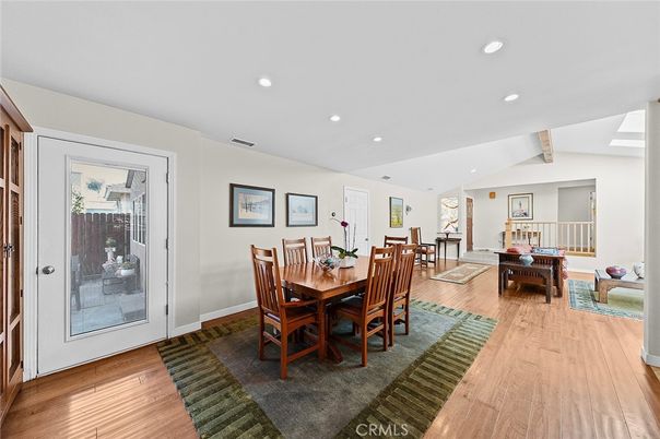 Dining room, Interior, Recessed Lighting, Wood Texture Flooring