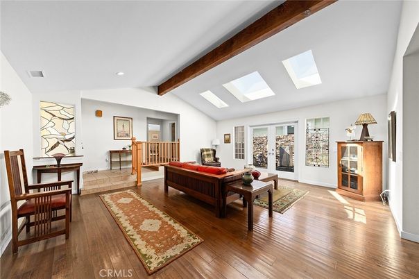 Fireplace, Interior, Living room, Recessed Lighting, Wooden Beams, Wood Texture Flooring
