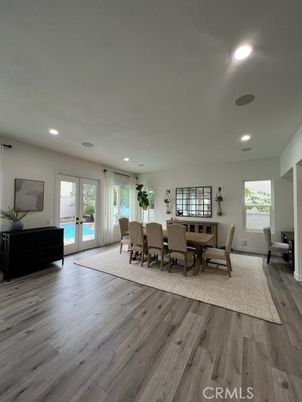 Dining room, Interior, Recessed Lighting, Wood Texture Flooring