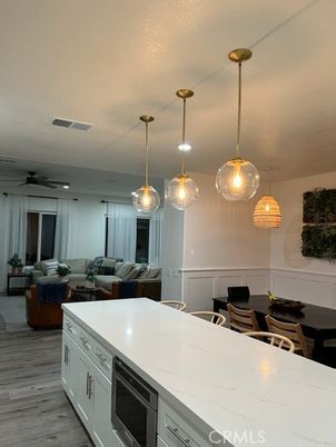 Interior, Kitchen, Living room, Pendant Lights, Recessed Lighting, Wood Texture Flooring