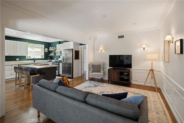 Interior, Kitchen, Living room, Recessed Lighting, Stainless Steel Appliances, Wood Texture Flooring