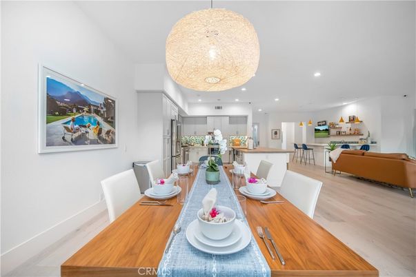 Dining room, Interior, Kitchen, Living room, Pendant Lights, Recessed Lighting, Wood Texture Flooring
