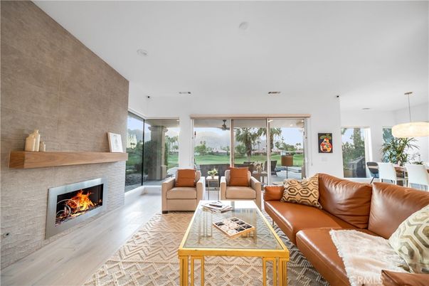 Dining room, Fireplace, Interior, Living room, Pendant Lights, Wood Texture Flooring
