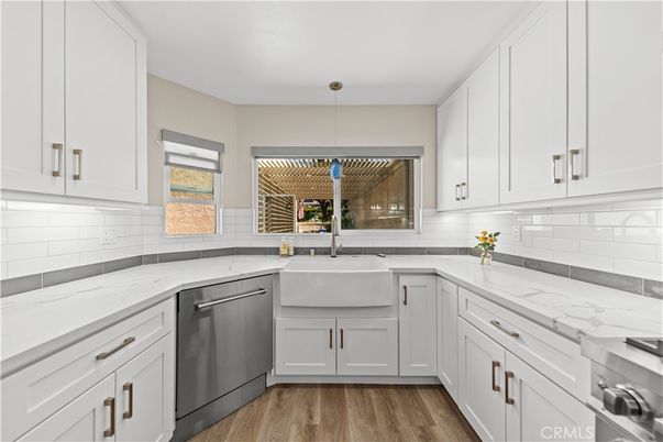 Interior, Kitchen, Pendant Lights, Stainless Steel Appliances, Wood Texture Flooring
