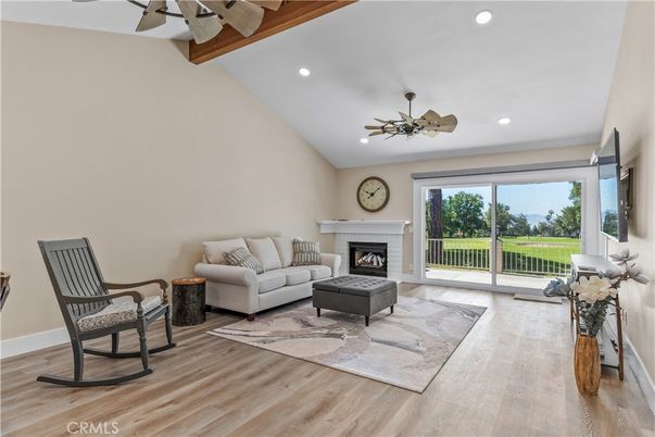 Fireplace, Interior, Living room, Recessed Lighting, Wooden Beams, Wood Texture Flooring