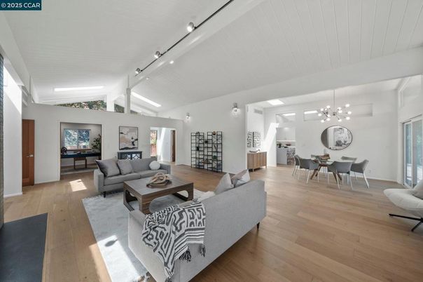 Dining room, Interior, Living room, Pendant Lights, Wood Texture Flooring